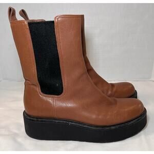 Vince Brinton Leather Boots Womens Size 9.5 Brown Leather Chelsea Platform Y2K